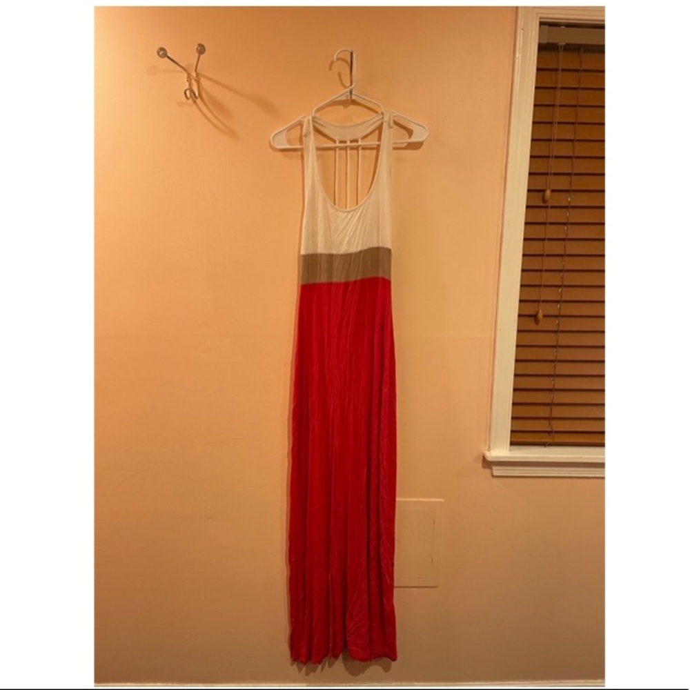 Coral brown and white maxi dress